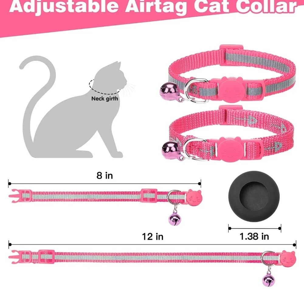 Reflective Cat Collar with Silicone Waterproof Airtag Holder 2 Pack